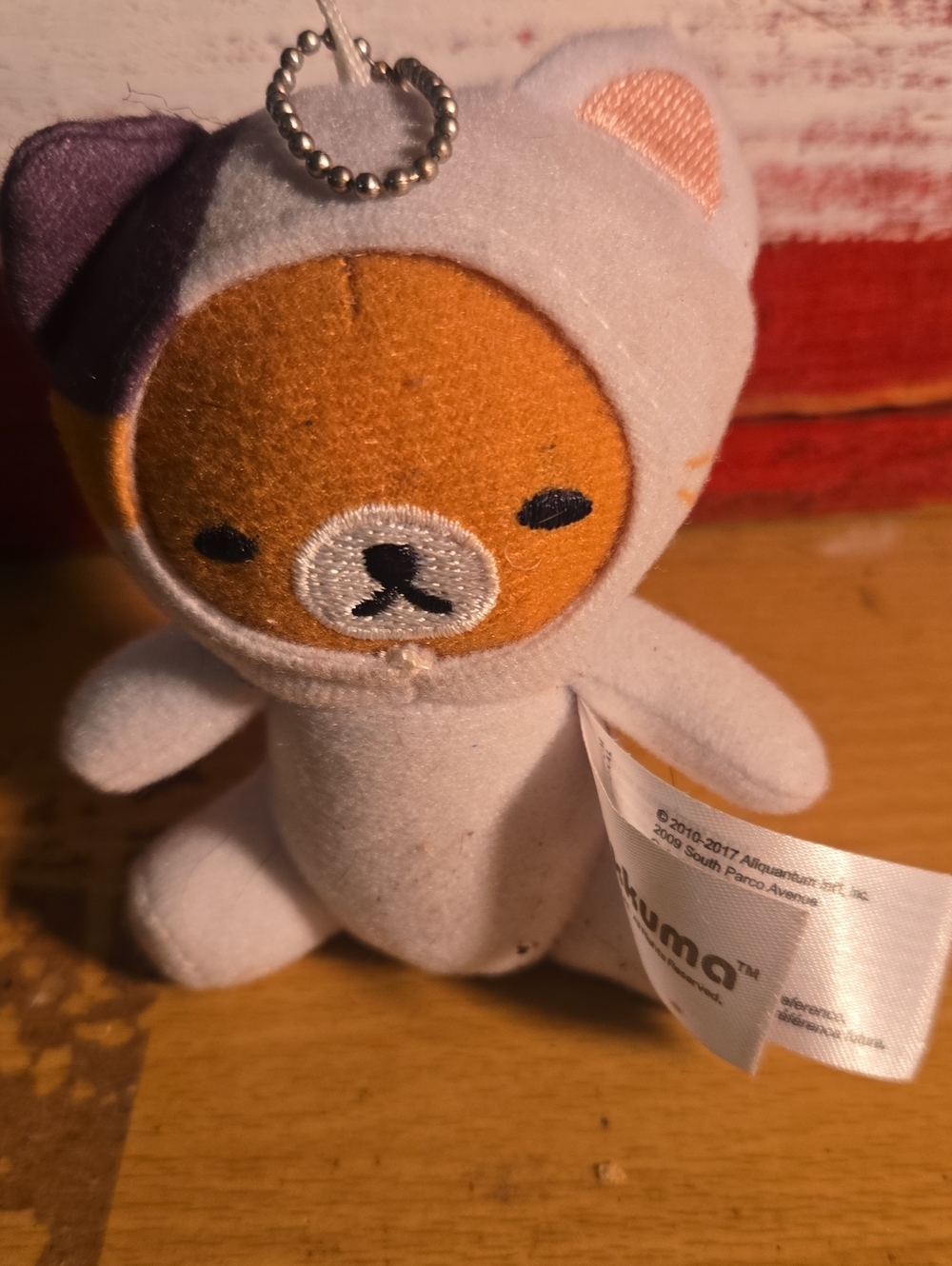 San-X Rilakkuma White Cat Costume Plush Keychain - White & Orange